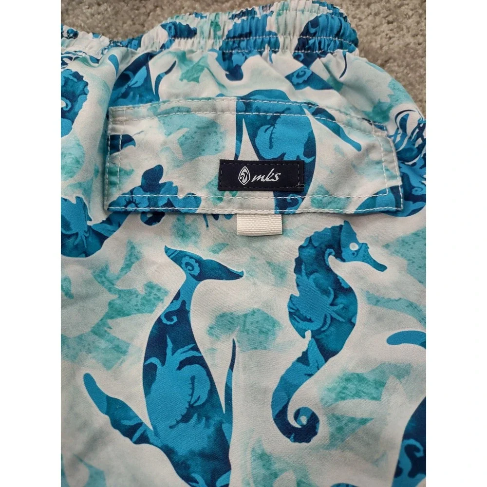 MKS Unlimited Swim Trunks‎ Ocean Themed Dolphin Seahorse Jellyfish Accent Sz 38